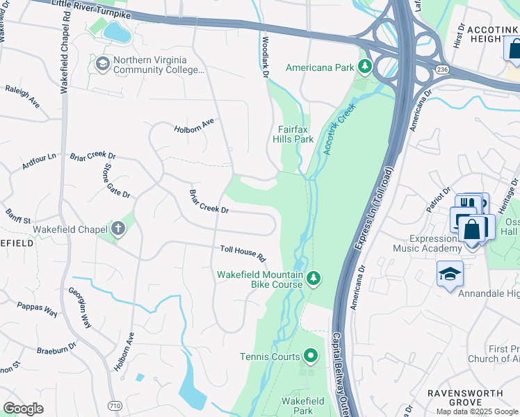 map of restaurants, bars, coffee shops, grocery stores, and more near 8131 Briar Creek Drive in Annandale