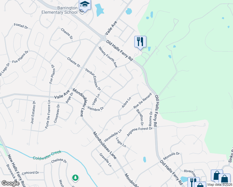 map of restaurants, bars, coffee shops, grocery stores, and more near 3669 Viembra Drive in Florissant