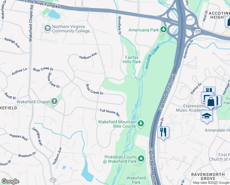 map of restaurants, bars, coffee shops, grocery stores, and more near 8129 Briar Creek Drive in Annandale