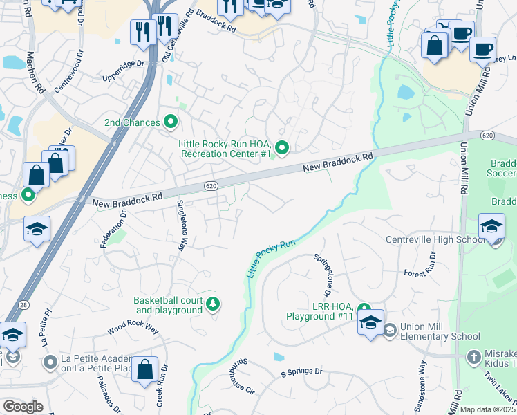 map of restaurants, bars, coffee shops, grocery stores, and more near 13863 Laura Ratcliff Court in Centreville