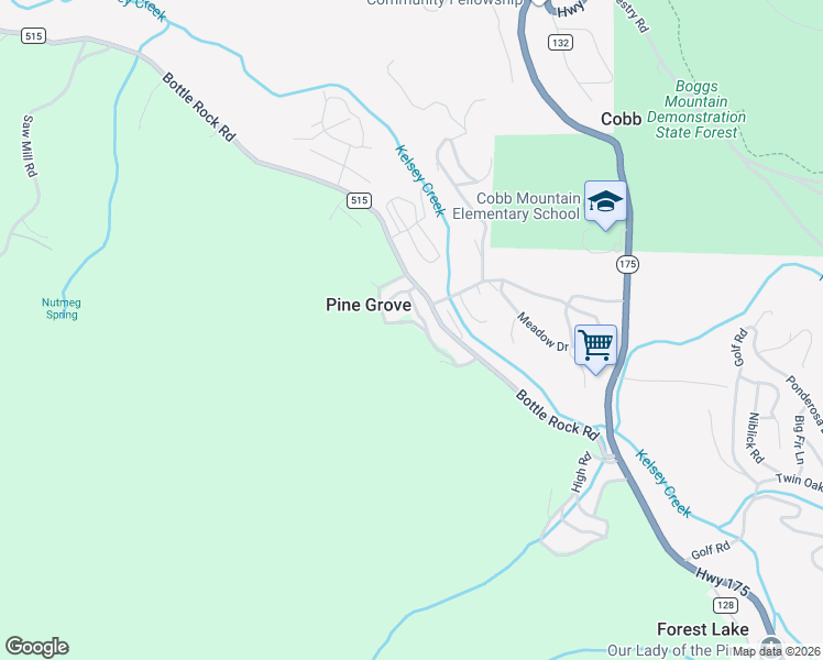 map of restaurants, bars, coffee shops, grocery stores, and more near 16179 Madrone Boulevard in Cobb