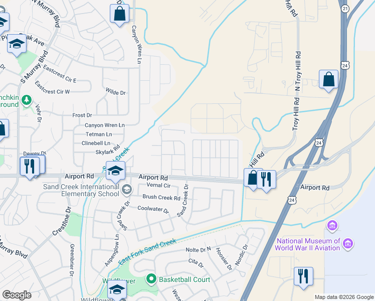 map of restaurants, bars, coffee shops, grocery stores, and more near 275 Ellers Grove in Colorado Springs