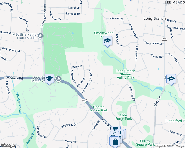 map of restaurants, bars, coffee shops, grocery stores, and more near 9710 Doulton Court in Fairfax