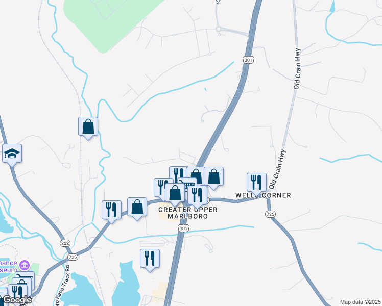 map of restaurants, bars, coffee shops, grocery stores, and more near 15504 Peerless Avenue in Upper Marlboro