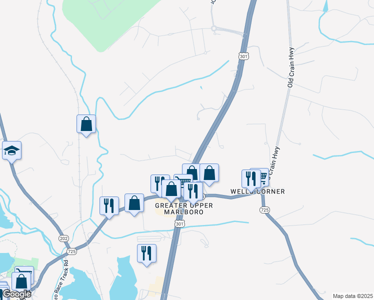 map of restaurants, bars, coffee shops, grocery stores, and more near 15504 Peerless Avenue in Upper Marlboro
