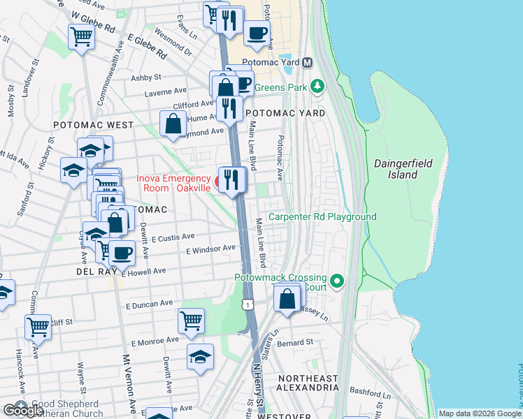 map of restaurants, bars, coffee shops, grocery stores, and more near 101 Independence Avenue Southeast in Washington