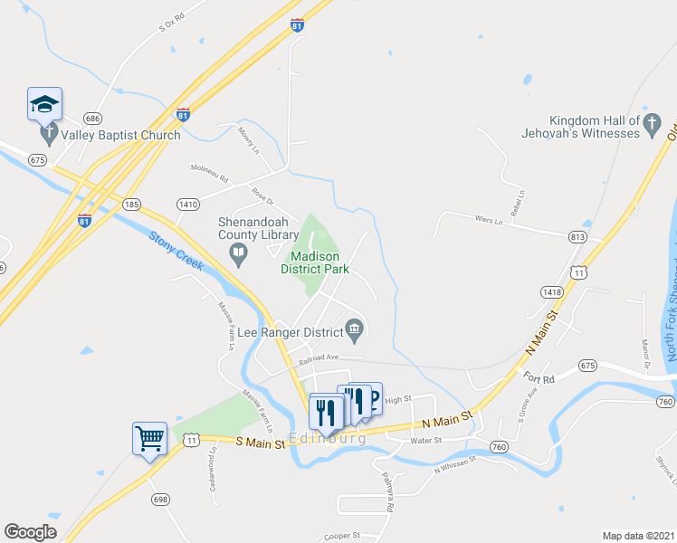 map of restaurants, bars, coffee shops, grocery stores, and more near 307 Shenandoah Avenue in Edinburg
