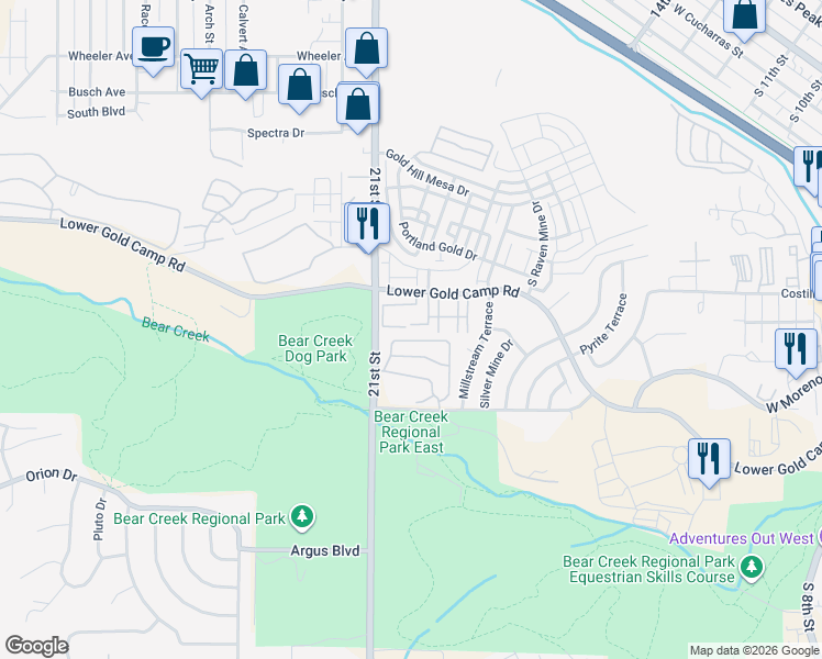 map of restaurants, bars, coffee shops, grocery stores, and more near 1753 Victorian Point in Colorado Springs