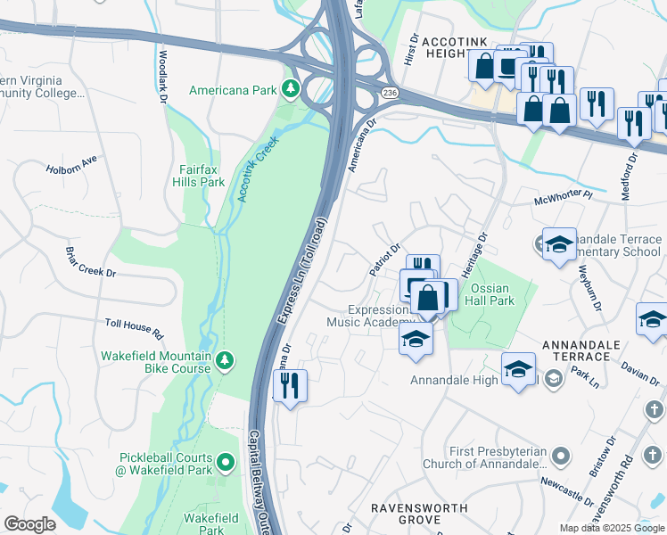 map of restaurants, bars, coffee shops, grocery stores, and more near 4408 Island Place in Annandale