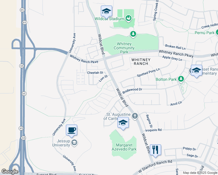 map of restaurants, bars, coffee shops, grocery stores, and more near 809 Big Range Way in Rocklin