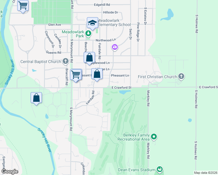 map of restaurants, bars, coffee shops, grocery stores, and more near 2401 East Crawford Street in Salina