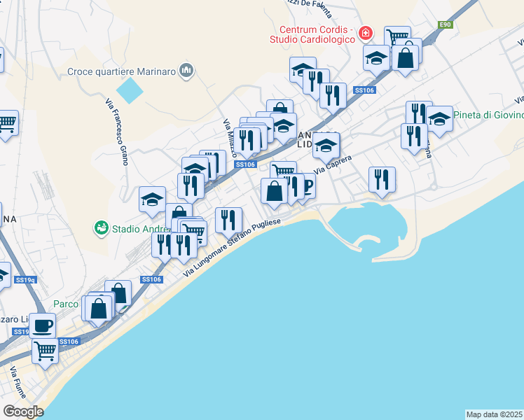 map of restaurants, bars, coffee shops, grocery stores, and more near 6 Via Ferdinando Magellano in Catanzaro