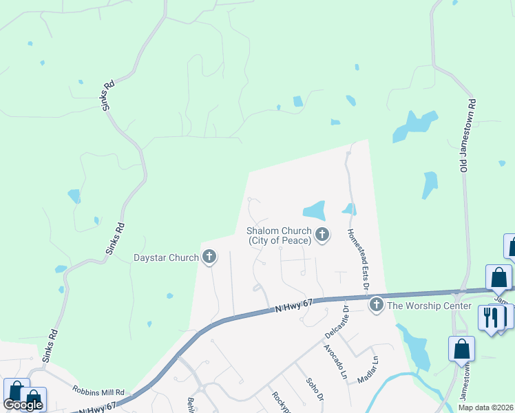 map of restaurants, bars, coffee shops, grocery stores, and more near 14444 Jamestown Bay Drive in Florissant