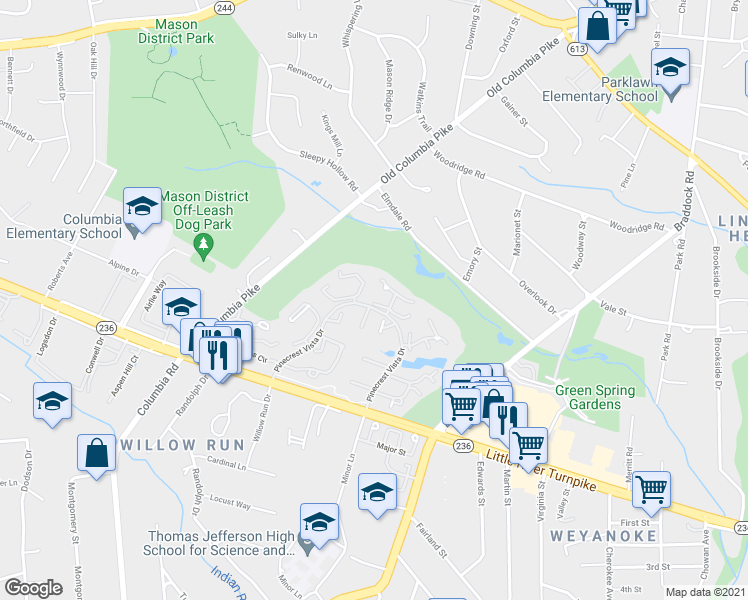 map of restaurants, bars, coffee shops, grocery stores, and more near 4578 Shetland Green Road in Alexandria