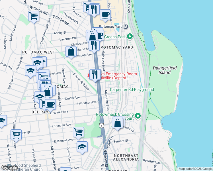 map of restaurants, bars, coffee shops, grocery stores, and more near 101 Independence Avenue Southeast in Washington