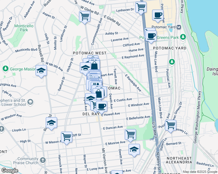 map of restaurants, bars, coffee shops, grocery stores, and more near 101 Independence Avenue Southeast in Washington