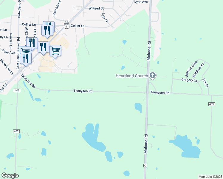 map of restaurants, bars, coffee shops, grocery stores, and more near 151 Tennyson Road in Fulton
