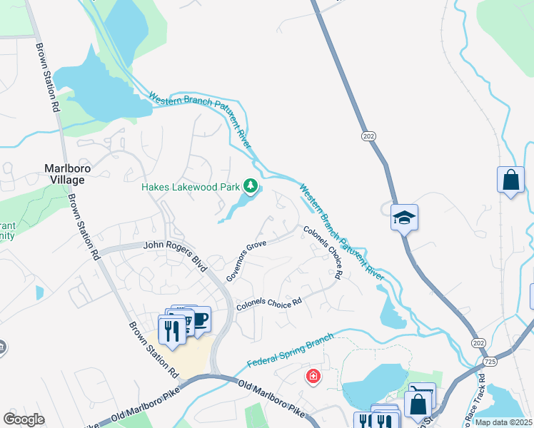 map of restaurants, bars, coffee shops, grocery stores, and more near 4603 Governor Kent Court in Upper Marlboro