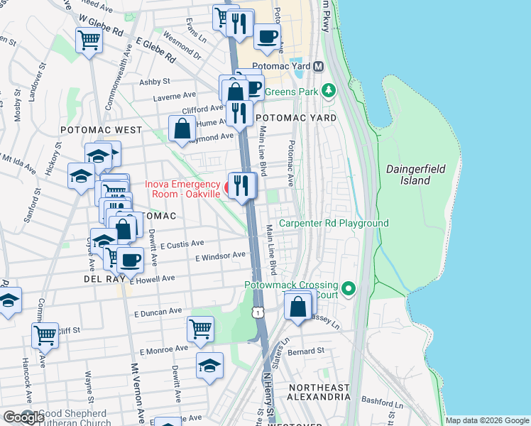 map of restaurants, bars, coffee shops, grocery stores, and more near 101 Independence Avenue Southeast in Washington
