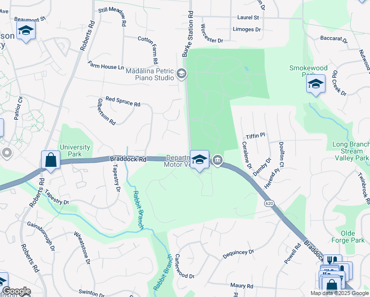 map of restaurants, bars, coffee shops, grocery stores, and more near 4500 Burke Station Road in Fairfax