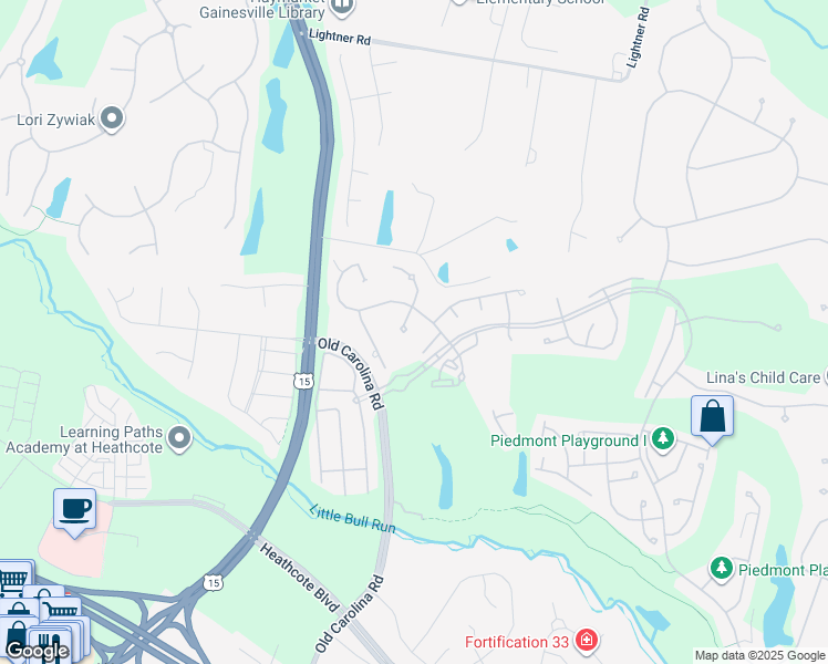 map of restaurants, bars, coffee shops, grocery stores, and more near 14851 Tyler Mill Court in Haymarket