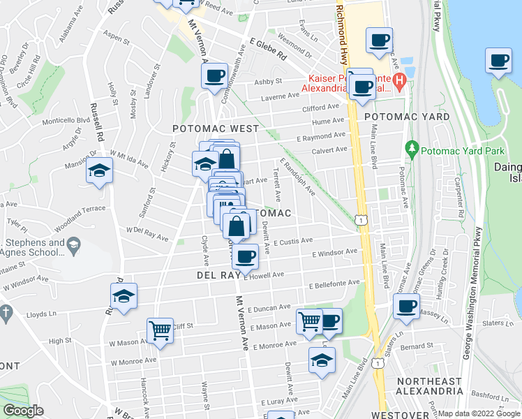map of restaurants, bars, coffee shops, grocery stores, and more near 101 Independence Avenue Southeast in Washington