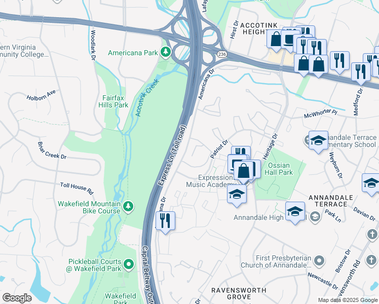 map of restaurants, bars, coffee shops, grocery stores, and more near 4408 Island Place in Annandale