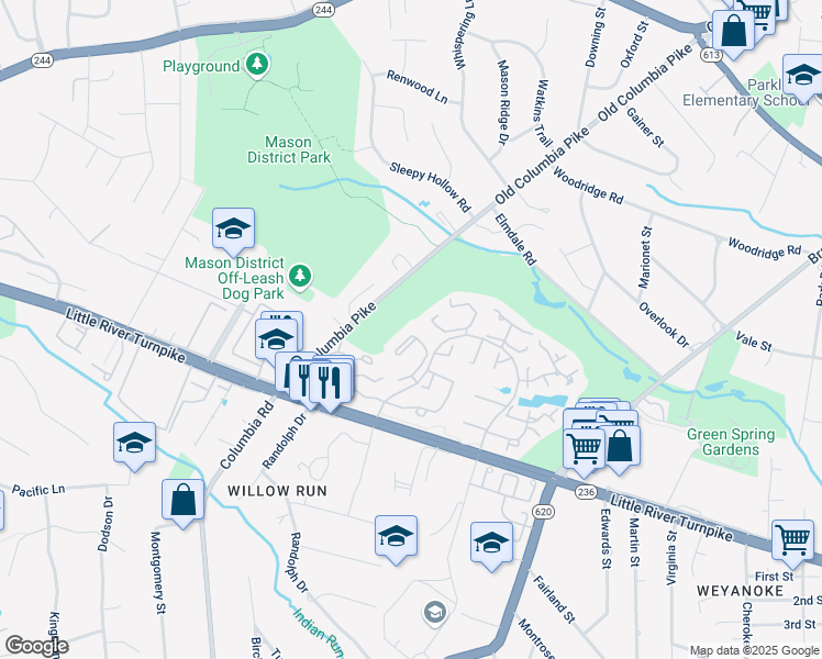 map of restaurants, bars, coffee shops, grocery stores, and more near 6565 Cypress Point Road in Alexandria