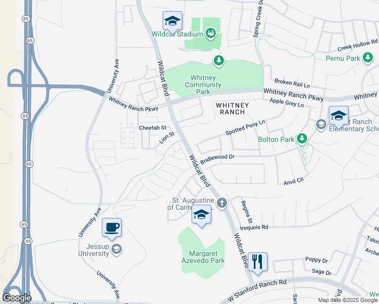 map of restaurants, bars, coffee shops, grocery stores, and more near 809 Big Range Way in Rocklin