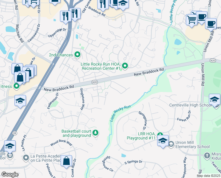 map of restaurants, bars, coffee shops, grocery stores, and more near 13879 Laura Ratcliff Court in Centreville