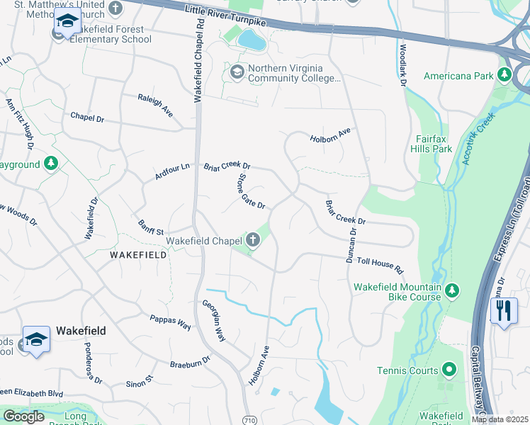 map of restaurants, bars, coffee shops, grocery stores, and more near 4408 Holborn Avenue in Annandale