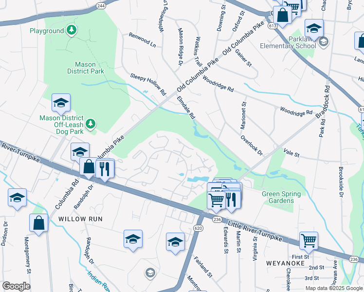 map of restaurants, bars, coffee shops, grocery stores, and more near 4570 Shetland Green Road in Alexandria