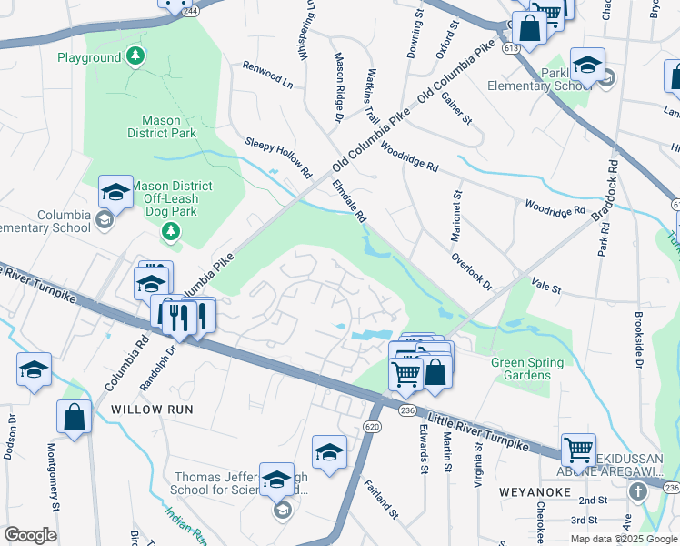 map of restaurants, bars, coffee shops, grocery stores, and more near 4570 Shetland Green Road in Alexandria