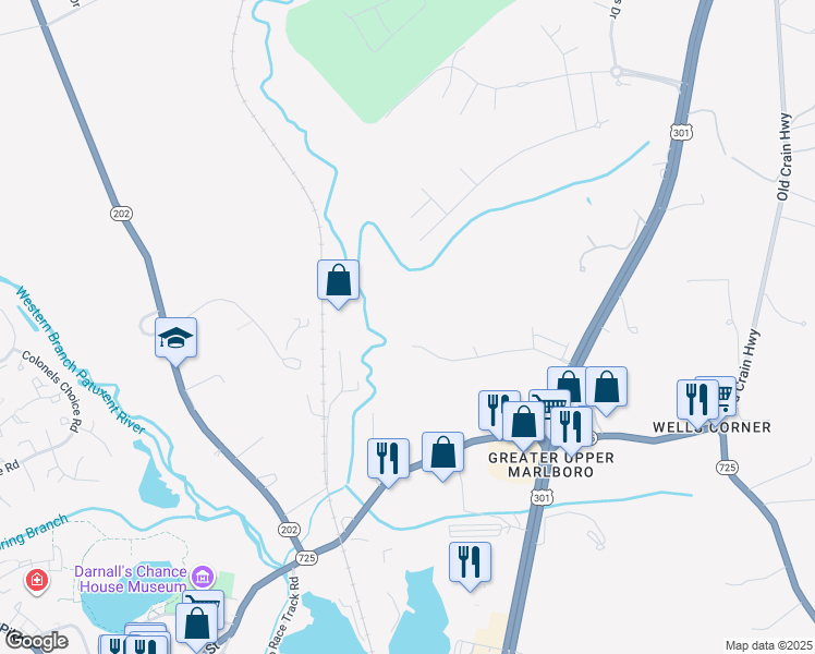 map of restaurants, bars, coffee shops, grocery stores, and more near 15202 Peerless Avenue in Upper Marlboro