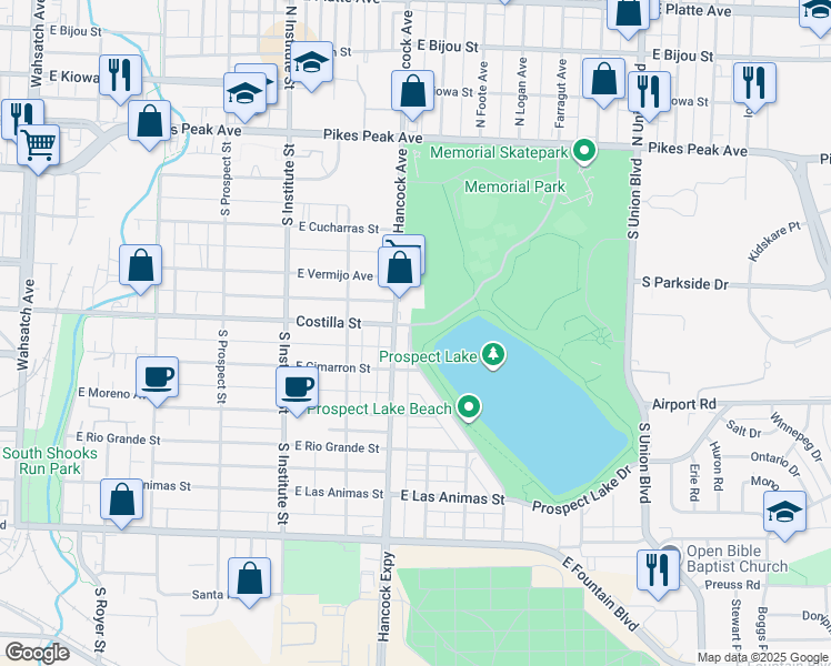 map of restaurants, bars, coffee shops, grocery stores, and more near 425 Prospect Lake Drive in Colorado Springs