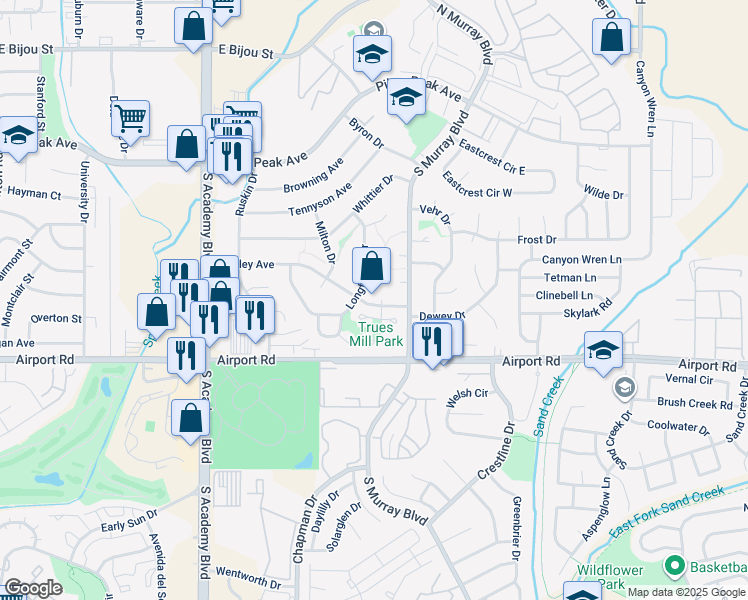 map of restaurants, bars, coffee shops, grocery stores, and more near 4212 Shelley Avenue in Colorado Springs