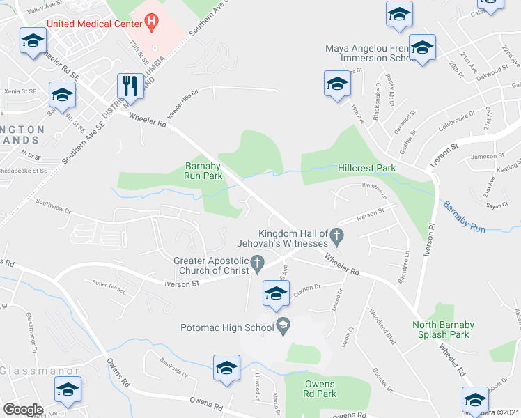 map of restaurants, bars, coffee shops, grocery stores, and more near 1710 Calais Court in Oxon Hill