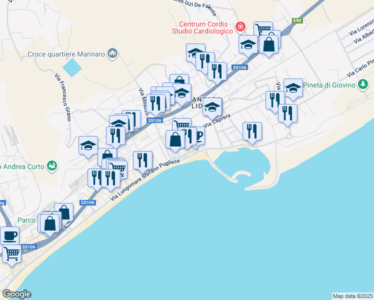 map of restaurants, bars, coffee shops, grocery stores, and more near 5 Via Niccoloso da Recco in Catanzaro