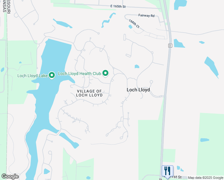 map of restaurants, bars, coffee shops, grocery stores, and more near 16807 South Highland Ridge Drive in Loch Lloyd