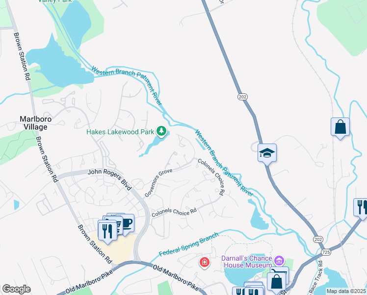 map of restaurants, bars, coffee shops, grocery stores, and more near 14656 Governor Sprigg Place in Upper Marlboro