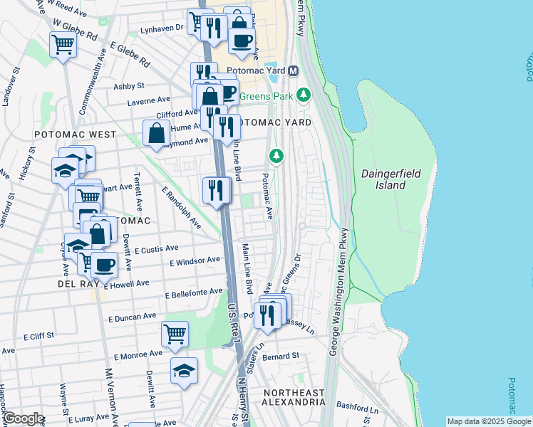 map of restaurants, bars, coffee shops, grocery stores, and more near 101 Independence Avenue Southeast in Washington