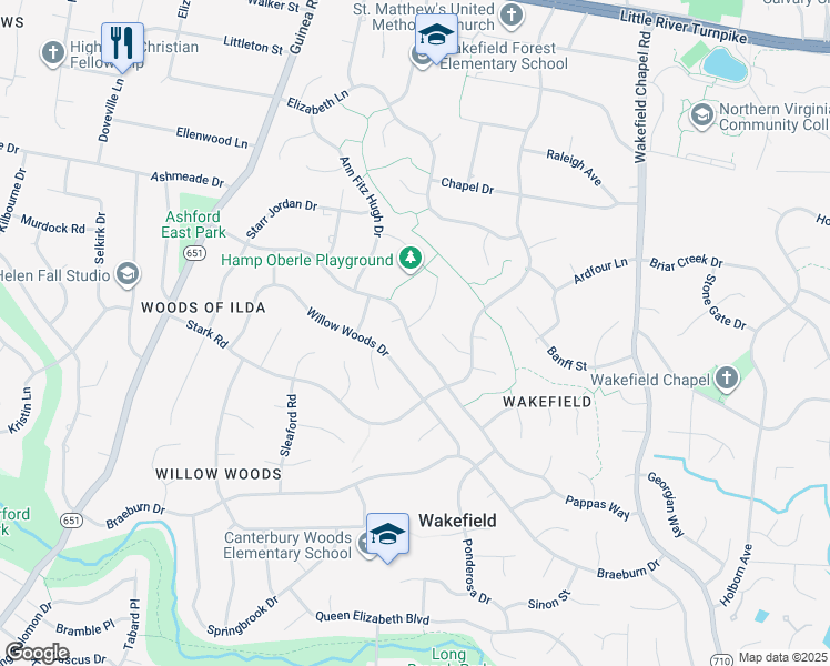 map of restaurants, bars, coffee shops, grocery stores, and more near 8814 Burbank Road in Annandale