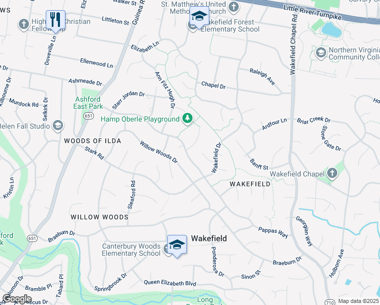 map of restaurants, bars, coffee shops, grocery stores, and more near 8814 Burbank Road in Annandale