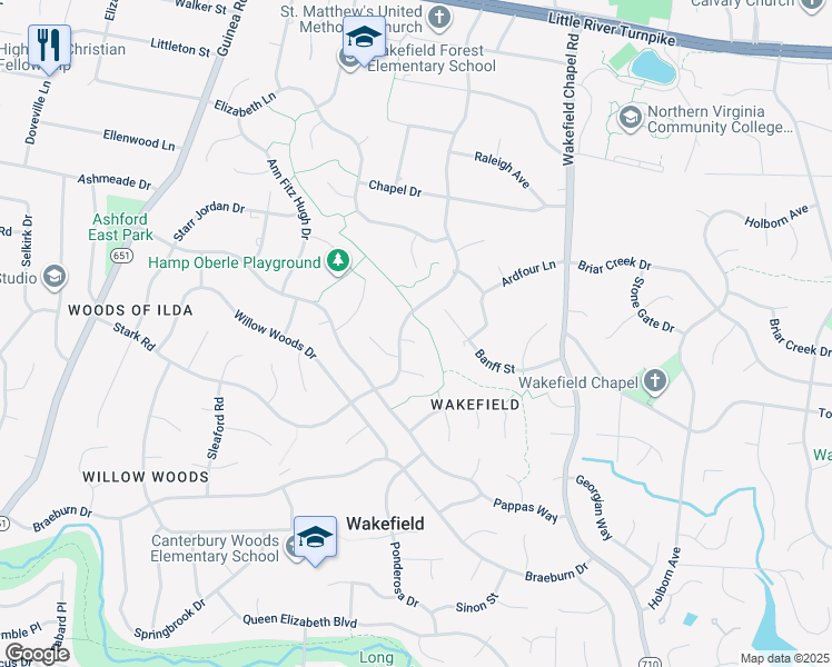 map of restaurants, bars, coffee shops, grocery stores, and more near 8624 Hepplewhite Ct in Annandale