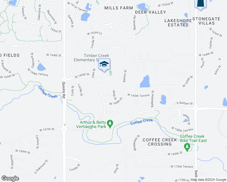 map of restaurants, bars, coffee shops, grocery stores, and more near 16645 King Street in Overland Park