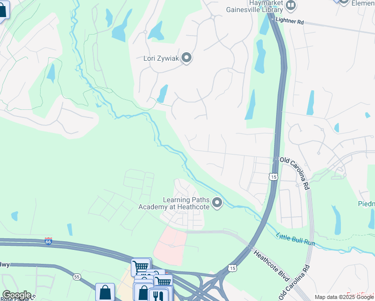map of restaurants, bars, coffee shops, grocery stores, and more near 15133 Stepping Stone Drive in Haymarket