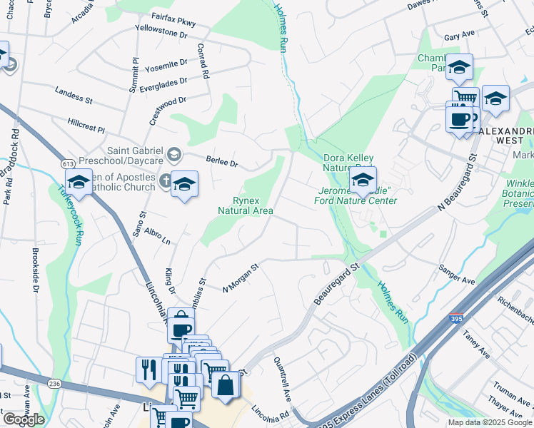 map of restaurants, bars, coffee shops, grocery stores, and more near 1234 North Chambliss Street in Alexandria
