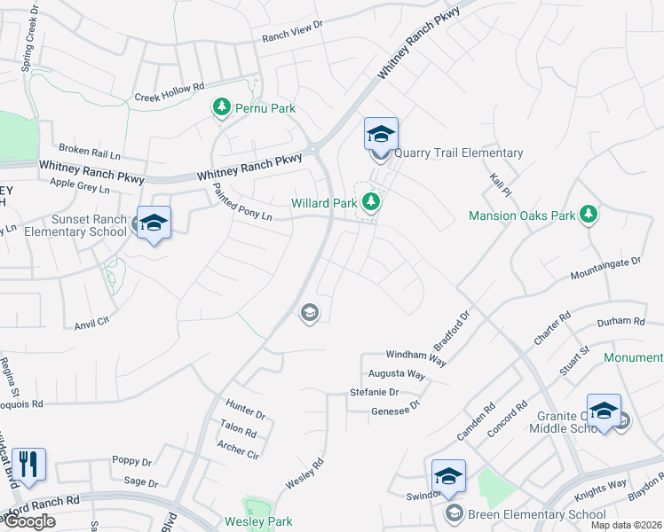 map of restaurants, bars, coffee shops, grocery stores, and more near 825 Stage Stop Loop in Rocklin