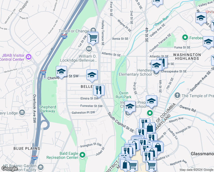 map of restaurants, bars, coffee shops, grocery stores, and more near 101 Independence Avenue Southeast in Washington