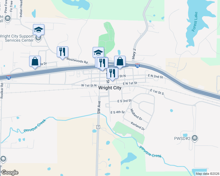 map of restaurants, bars, coffee shops, grocery stores, and more near in Wright City
